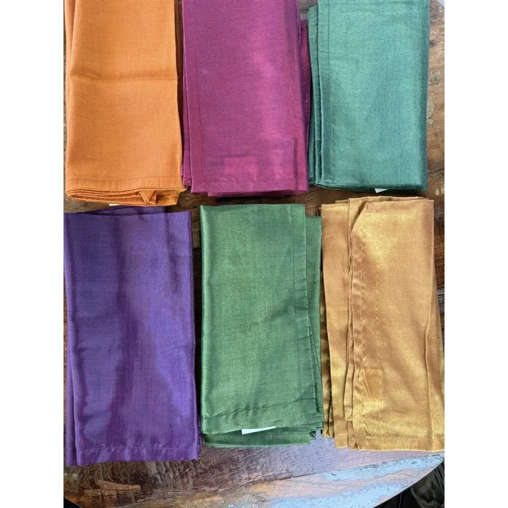 Crate & Barrel Elan 12 Jewel Tone Napkins 12 Metal Rings Bark Basket Set Fall